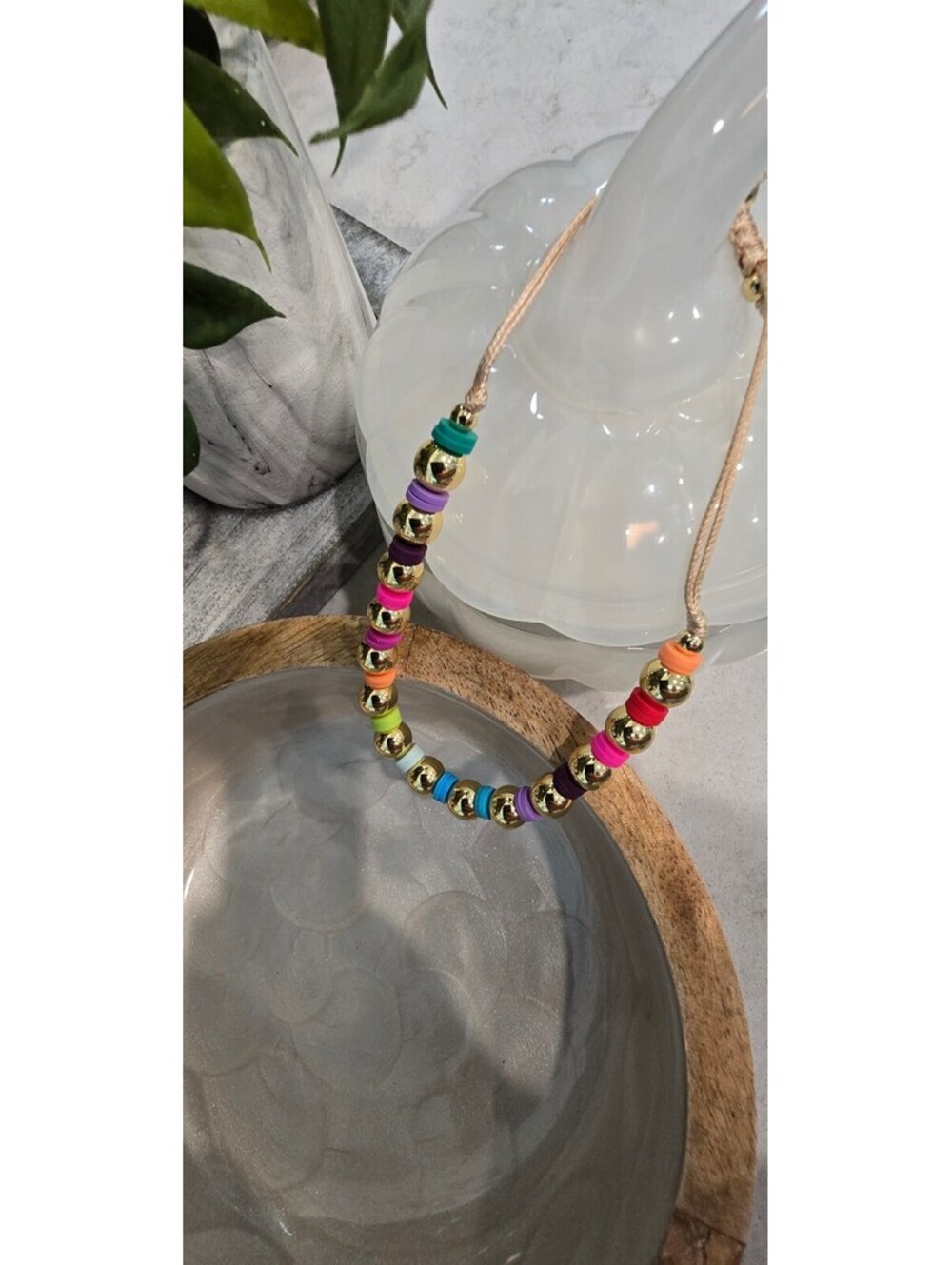 Colorful Beaded Charm Bracelet with Gold Accents